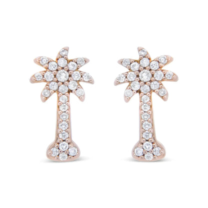 10K Rose Gold Diamond Palm Tree Studs - Solstik