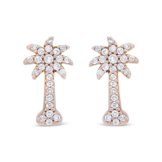 10K Rose Gold Diamond Palm Tree Studs - Solstik