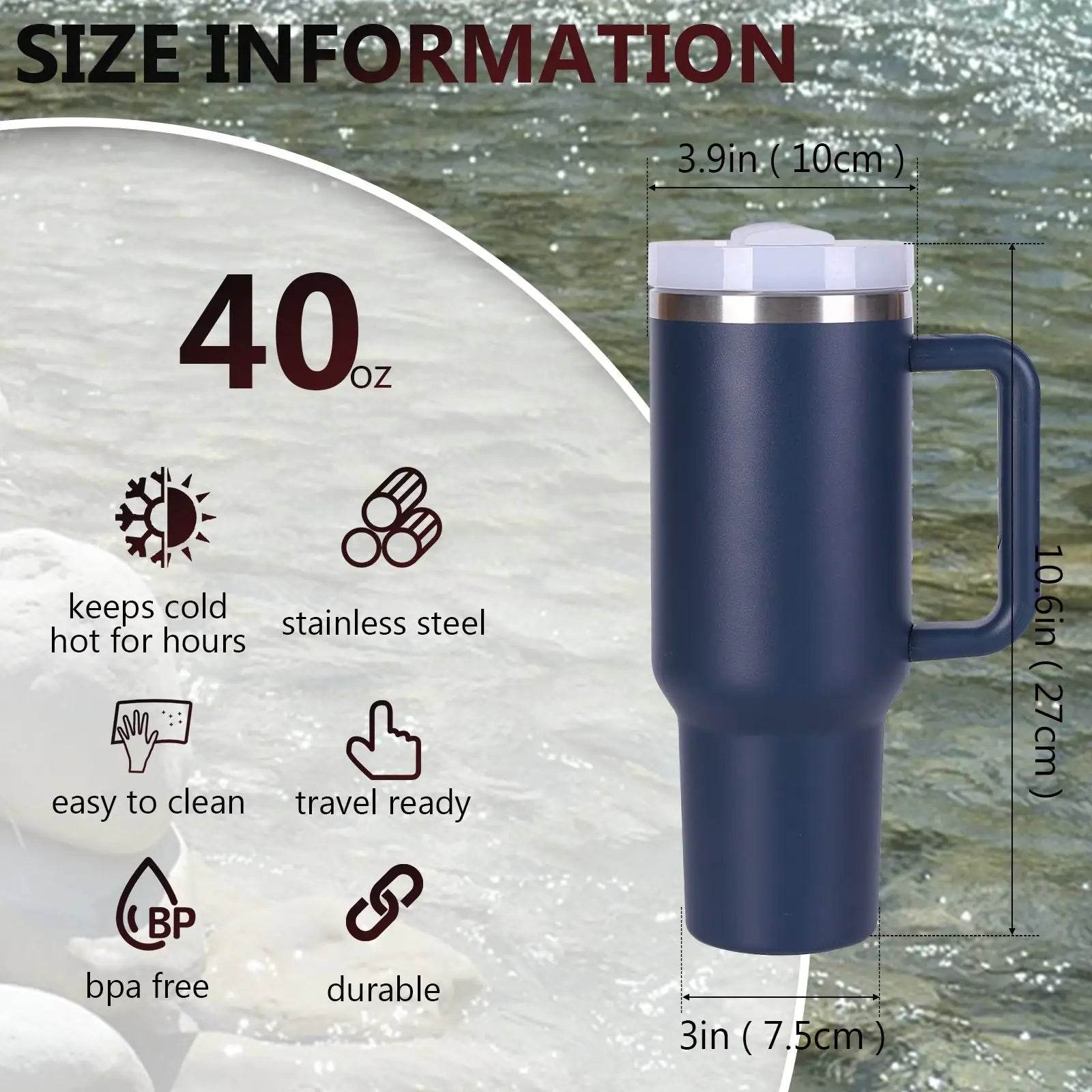 40oz V2 large capacity tumbler, With Handle And Straw Lid, Insulated Reusable Stainless Steel Water Bottles Travel Mug Coffee Cup car cup water cup For Men Women Outdoor Camping Driving, gift - Solstik