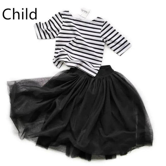 Mom & Me/ Girls' Striped Tee & Black Tutu Combo - Solstik
