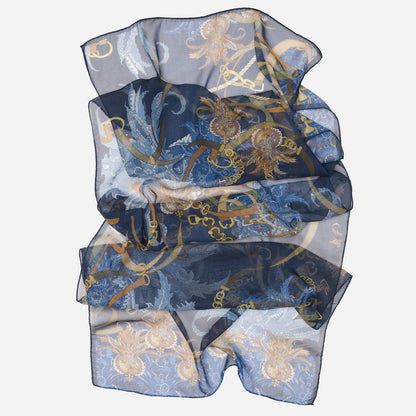 Alessandra - Long Silk Scarf - Navy - Solstik