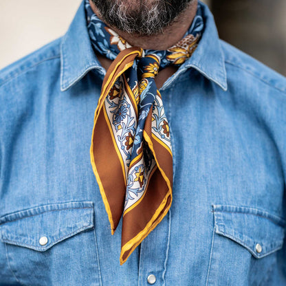 Carrara - Silk Neckerchief - Navy & Mustard - Solstik