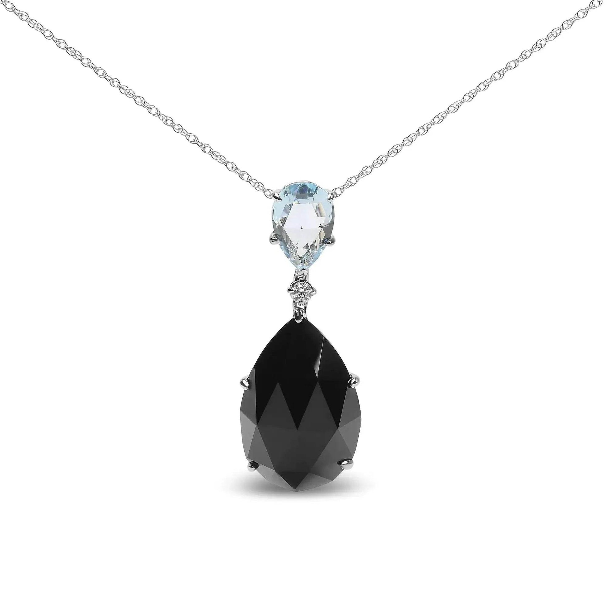 18K White Gold Diamond & Dual Gemstone Drop Necklace - Solstik