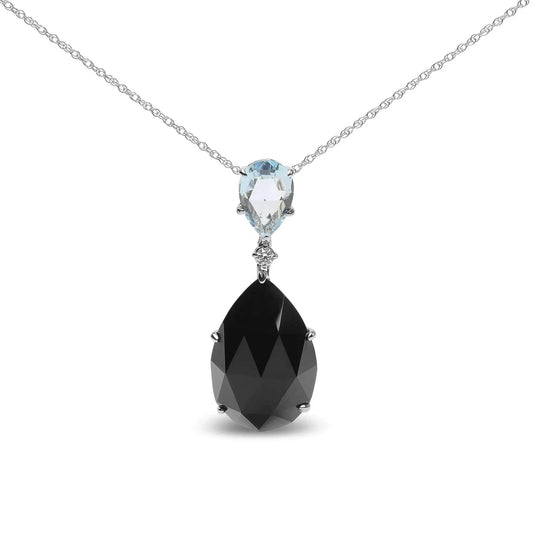 18K White Gold Diamond & Dual Gemstone Drop Necklace - Solstik