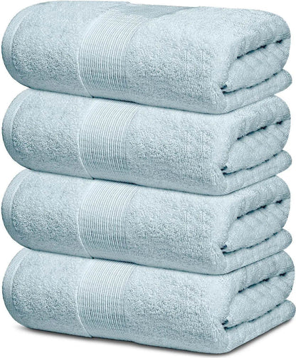 4 Pack Resort Collection Soft Bath Towel 28x55 in Luxury Plush Cotton Light Blue - Solstik