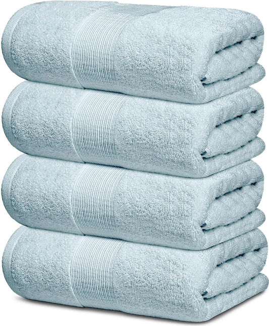 4 Pack Resort Collection Soft Bath Towel 28x55 in Luxury Plush Cotton Light Blue - Solstik