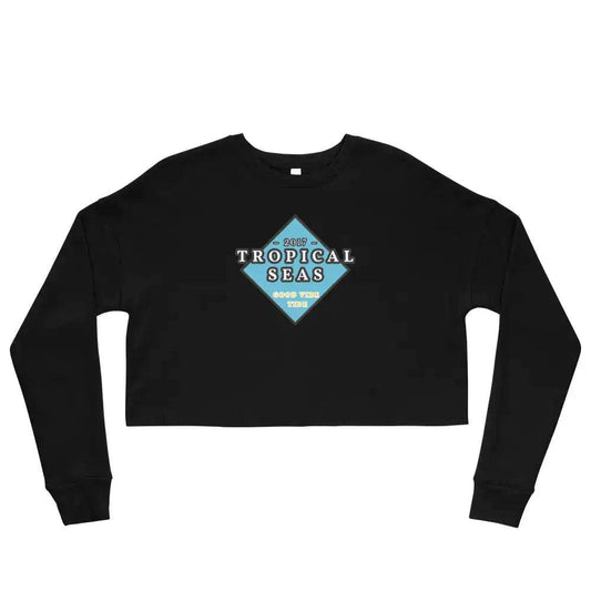 Solstik black cropped tropical breeze sweatshirt for women with tropical seas graphic design