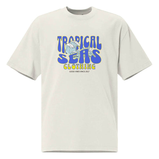 Solstik tropical seas clothing statement oversized summer shirt in light beige with graphic print