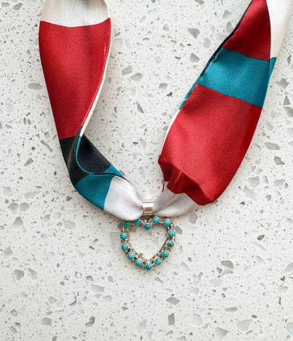Heart Turquoise Pendant on Silk Scarf Necklace