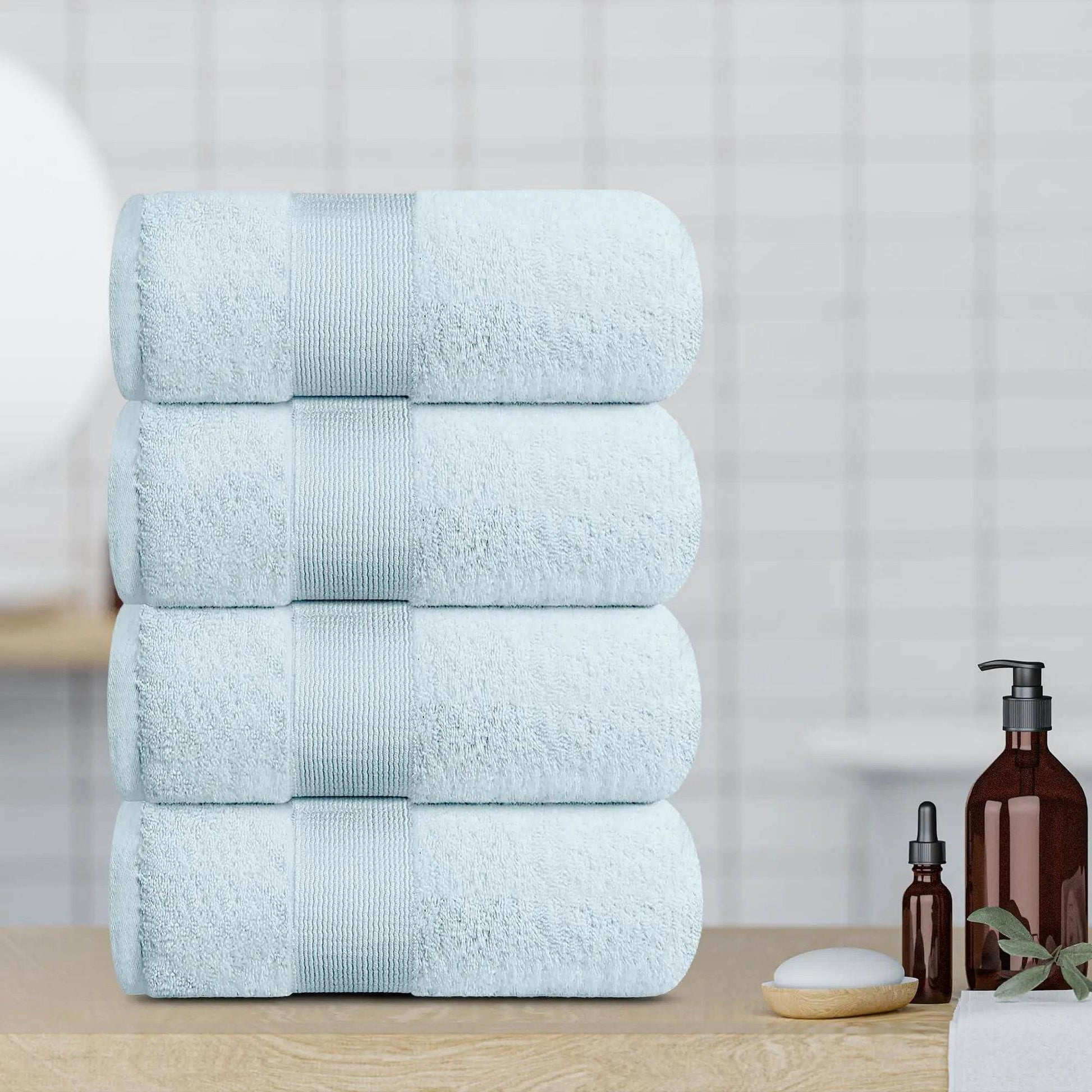 4 Pack Resort Collection Soft Bath Towel 28x55 in Luxury Plush Cotton Light Blue - Solstik
