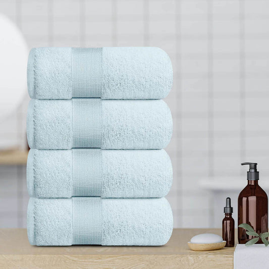 4 Pack Resort Collection Soft Bath Towel 28x55 in Luxury Plush Cotton Light Blue - Solstik