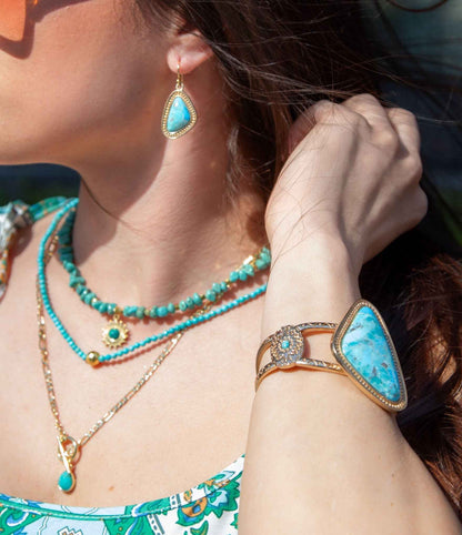 Tulum Blue Turquoise Golden Cuff Bracelet