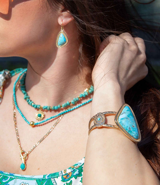 Tulum Blue Turquoise Golden Cuff Bracelet