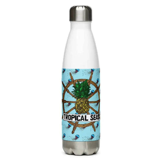 Solstik unique designer water bottle with tropical seas pineapple and ship wheel graphic