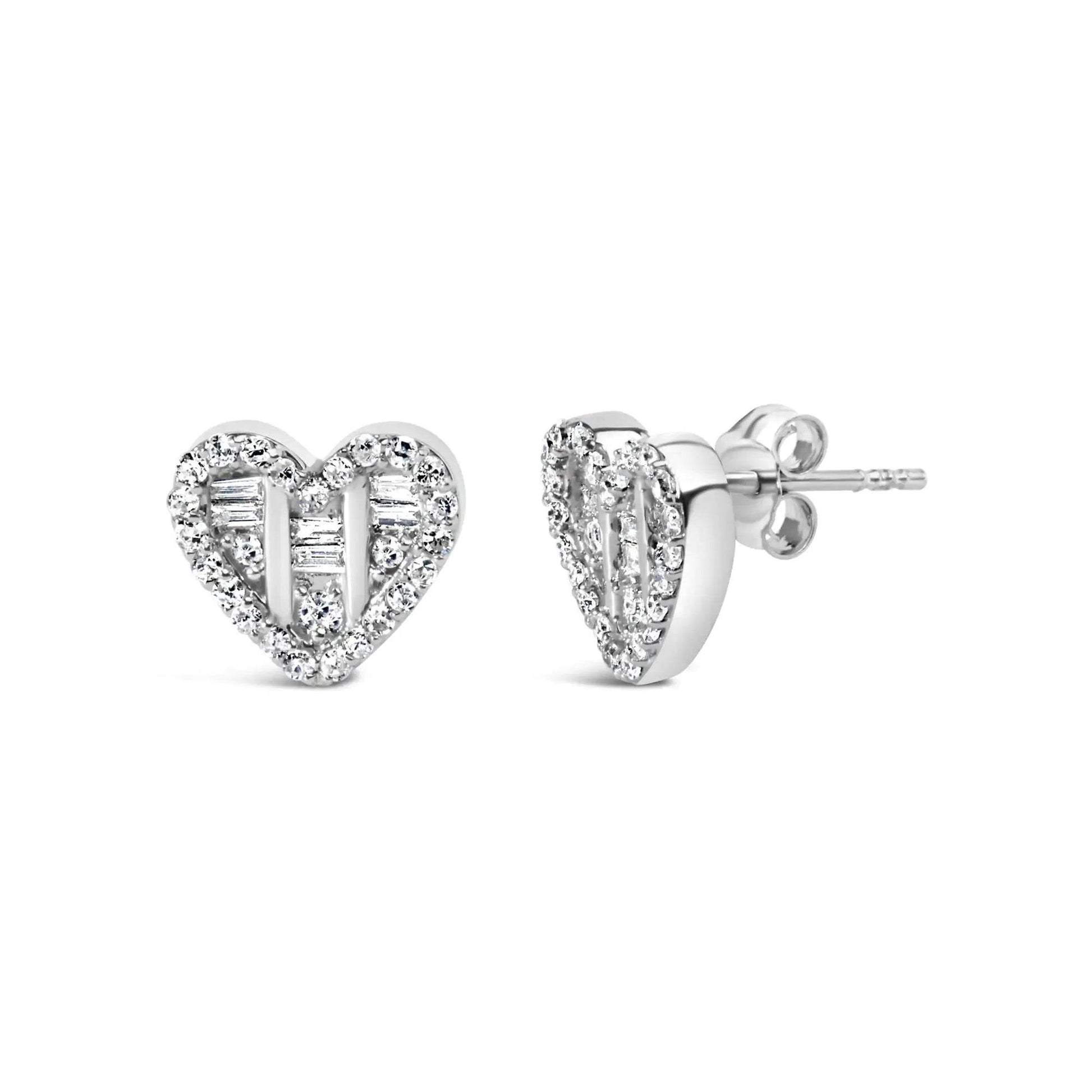 .925 Silver Heart Diamond Studs 1/2 Cttw (I-J, SI2-I1) - Solstik