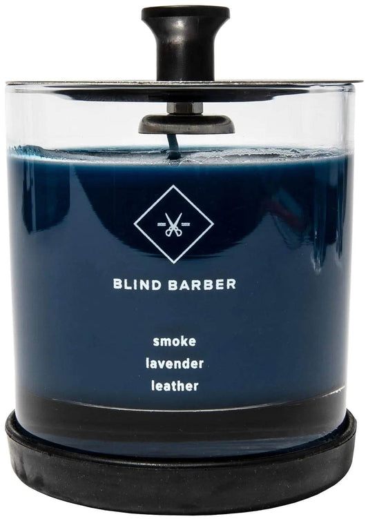 Blind Barber Tompkins Scented Candle - Long Lasting Soy Wax Man Candle in Barber Style Glass Jar with Notes of Leather Smoke & Lavender - 40 Hour Burn Time (6.2 Ounce) - Solstik #