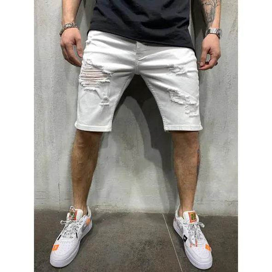 Slim Fit Men's Denim Pants with Holes - Solstik