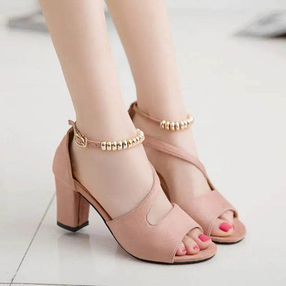 Chic Suede Heeled Buckle Sandals - Solstik