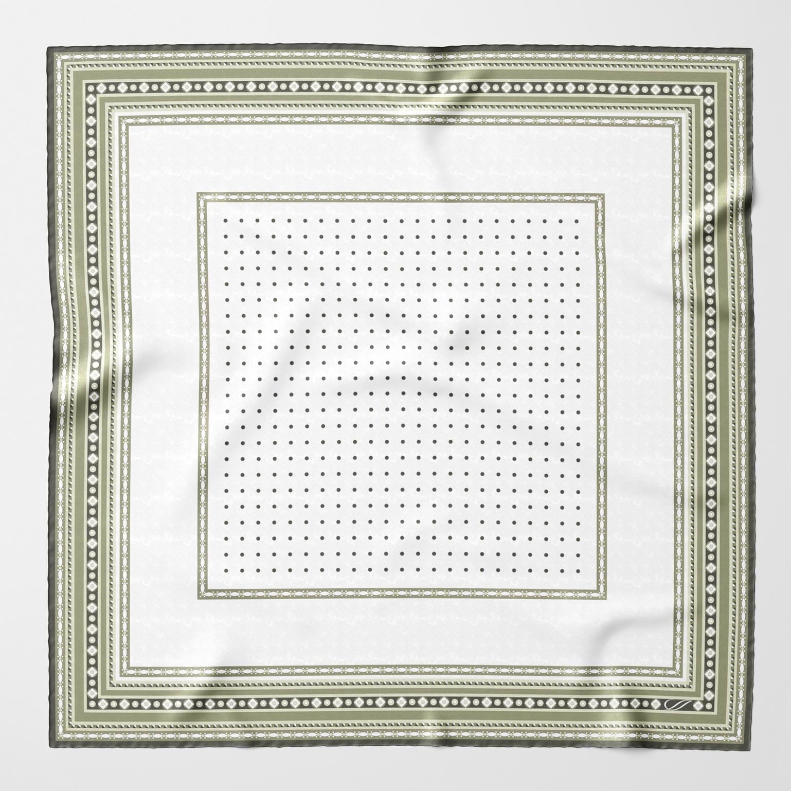 Verona - Silk Neckerchief - White & Sage - Solstik