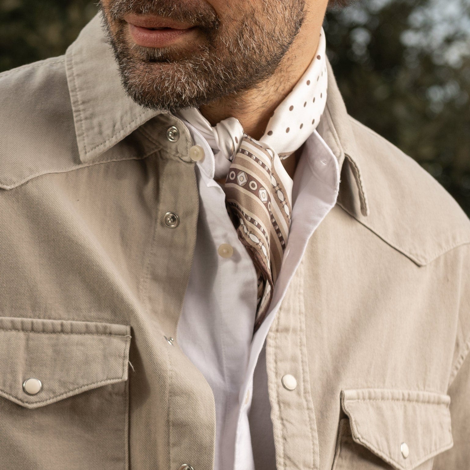 Verona - Silk Neckerchief - White & Sand - Solstik