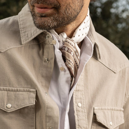 Verona - Silk Neckerchief - White & Sand - Solstik