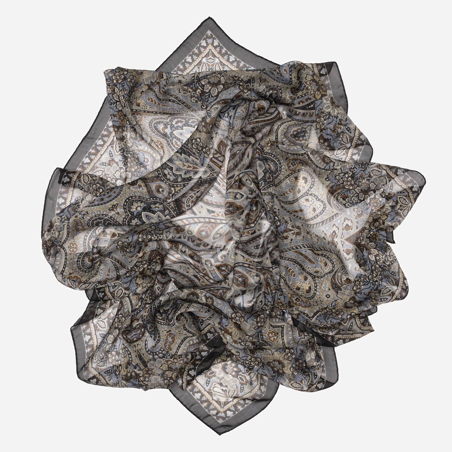 Helena - Silk Scarf Shawl - Brown and Blue - Solstik