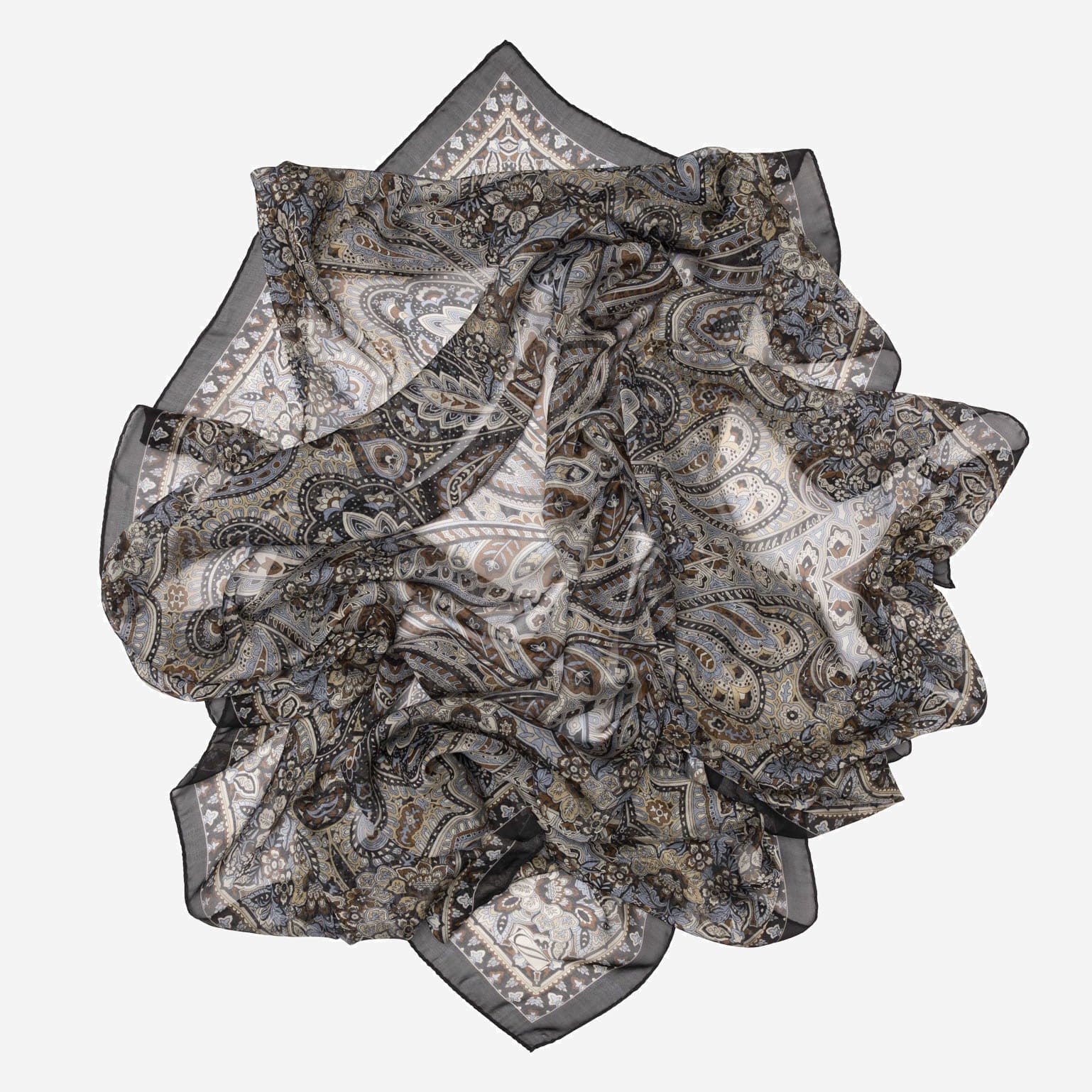 Helena - Silk Scarf Shawl - Brown and Blue - Solstik