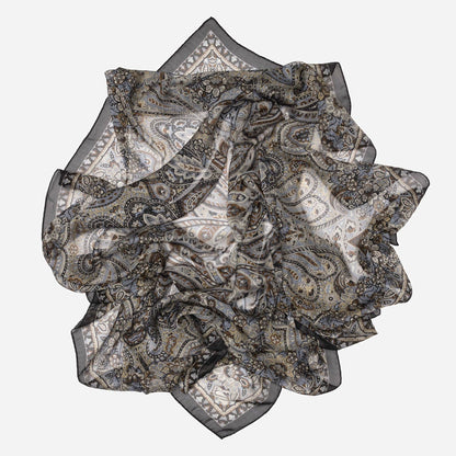 Helena - Silk Scarf Shawl - Brown and Blue - Solstik