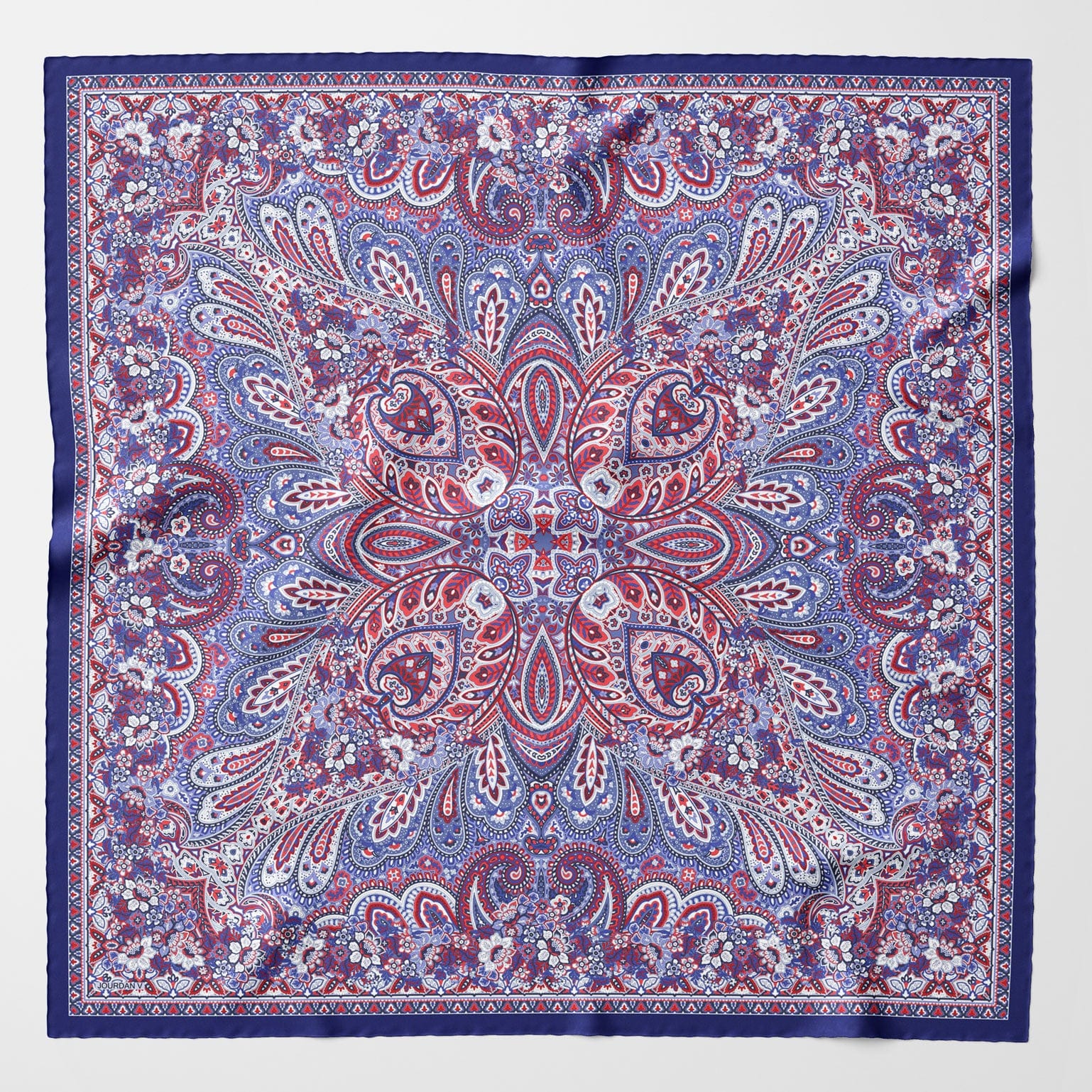 Helena - Silk Scarf Shawl - Red White and Blue - Solstik