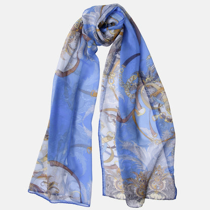 Alessandra - Long Silk Scarf - Blue - Solstik