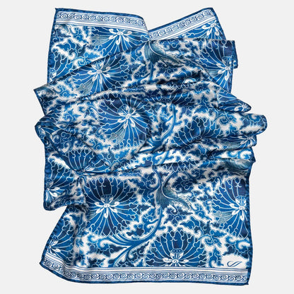 Rosalba - Long Silk Scarf - Blue - Solstik