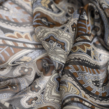 Helena - Silk Scarf Shawl - Brown and Blue - Solstik