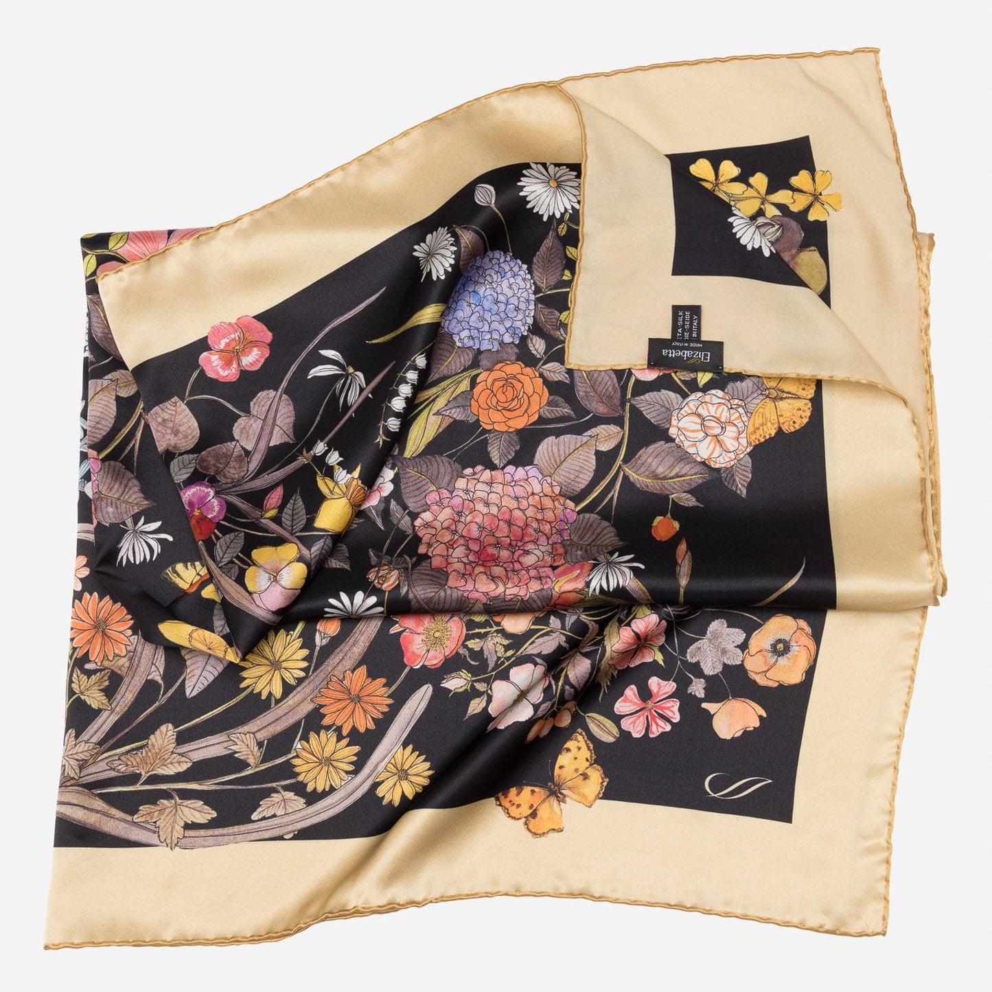 Flora - Silk Foulard - Black - Solstik
