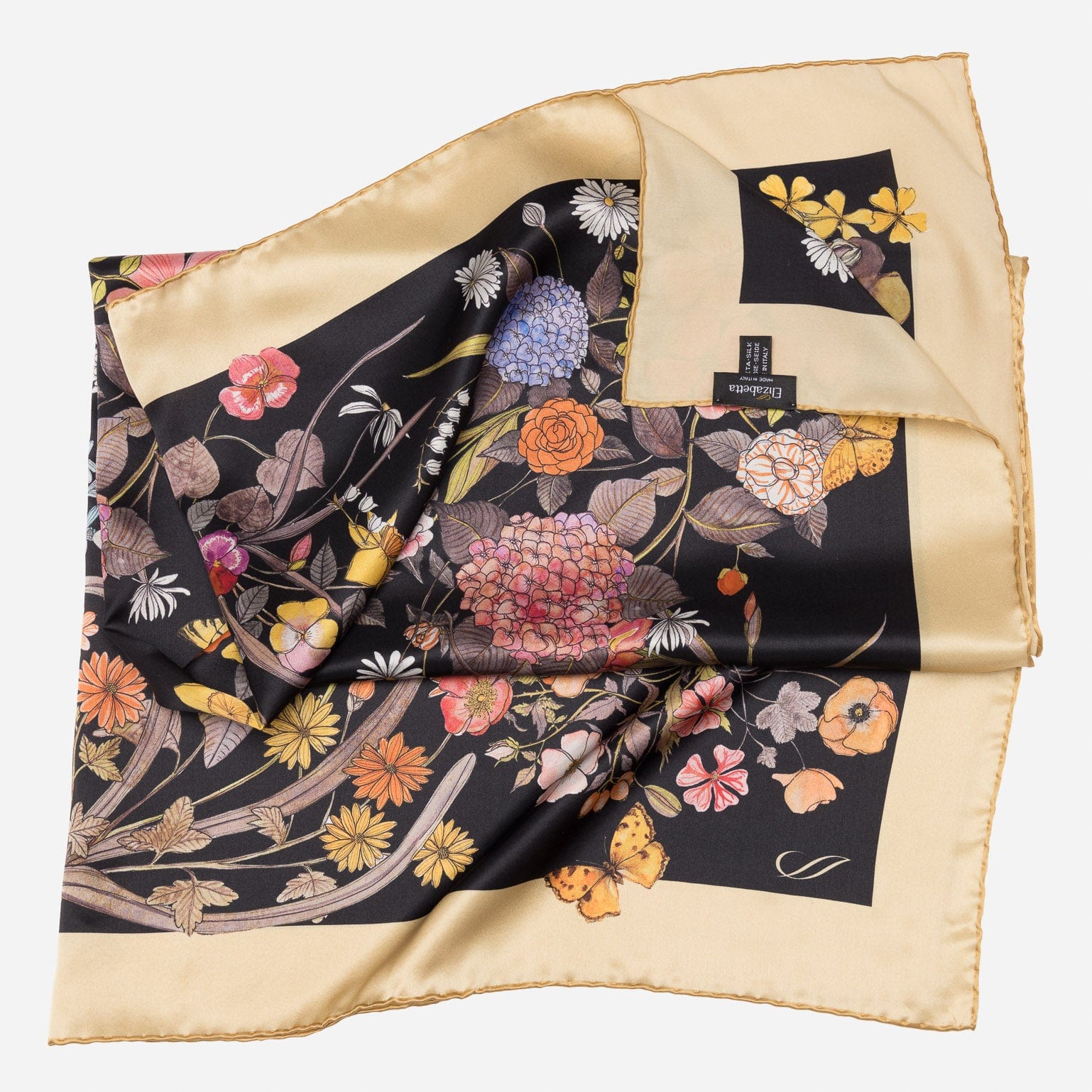 Flora - Silk Foulard - Black - Solstik