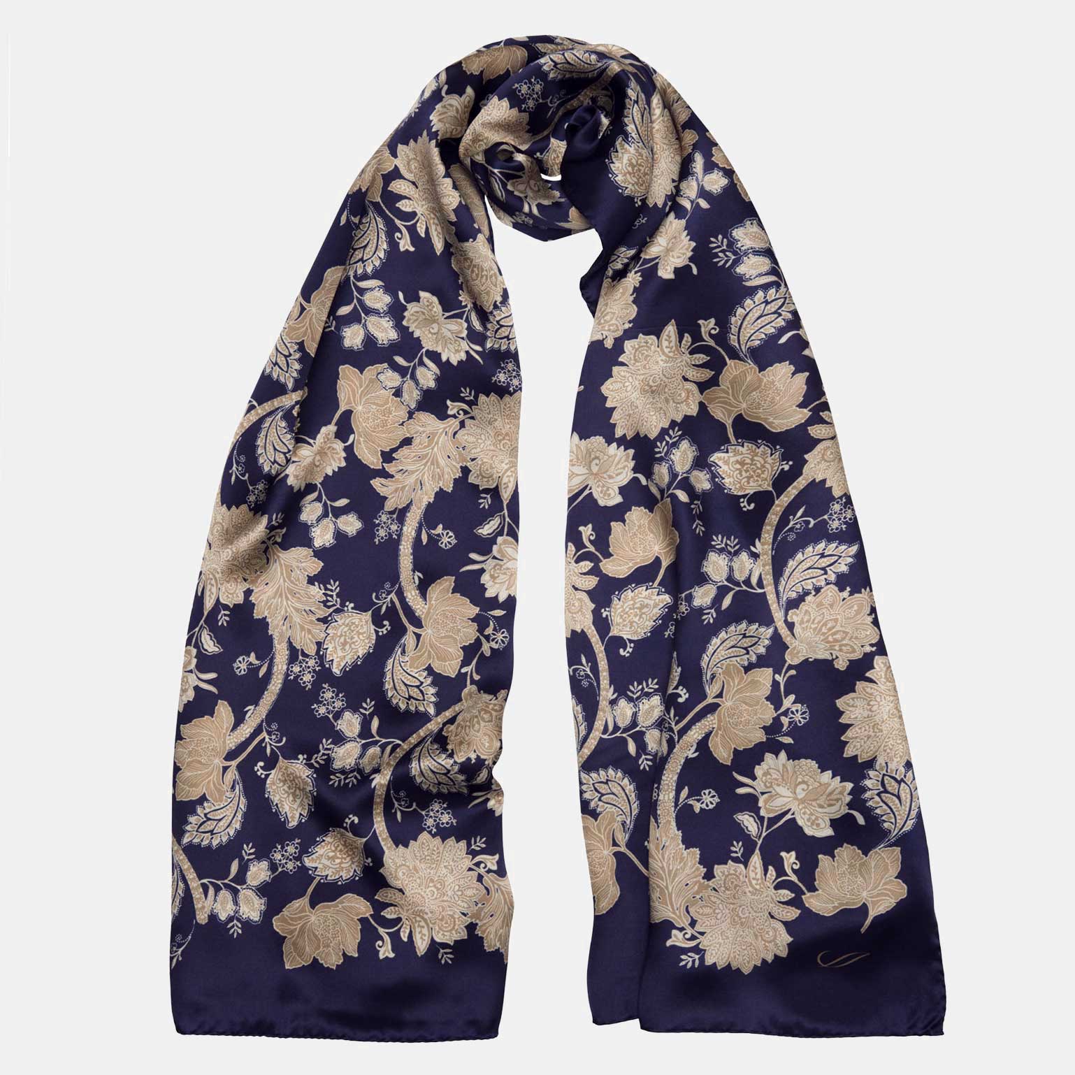 Esmeralda - Silk Scarf Shawl - Midnight Blue & Gold - Solstik