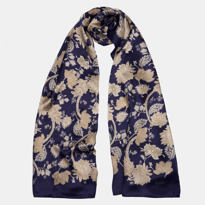 Esmeralda - Silk Scarf Shawl - Midnight Blue & Gold - Solstik