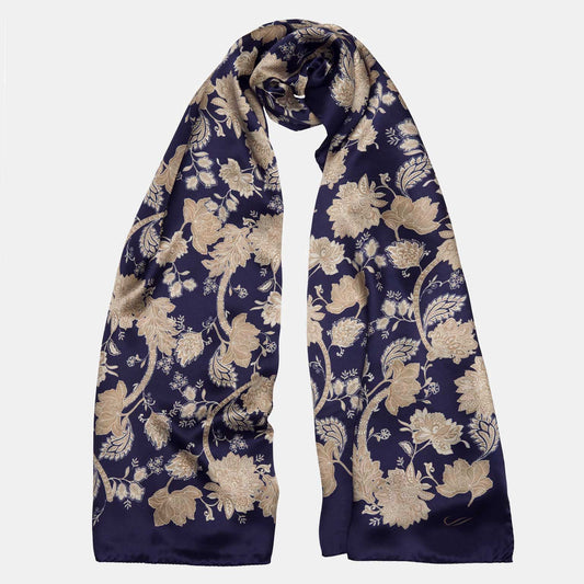 Esmeralda - Silk Scarf Shawl - Midnight Blue & Gold - Solstik