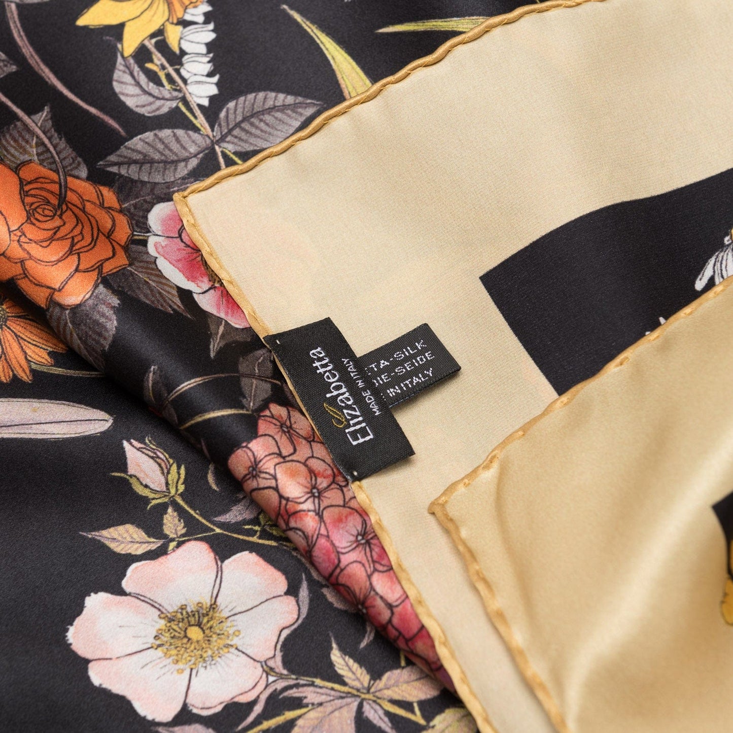 Flora - Silk Foulard - Black - Solstik