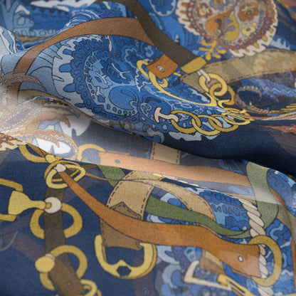 Alessandra - Long Silk Scarf - Navy - Solstik