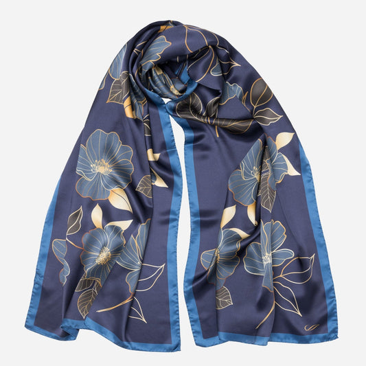 Laura - Silk Scarf Shawl - Navy - Solstik