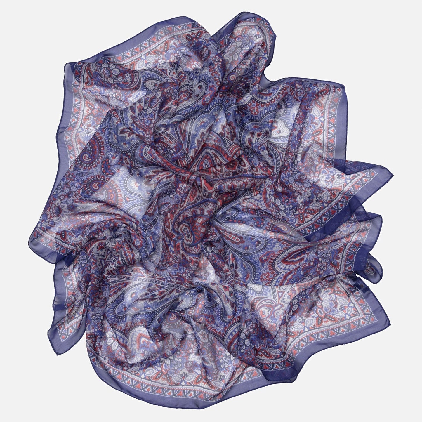 Helena - Silk Scarf Shawl - Red White and Blue - Solstik