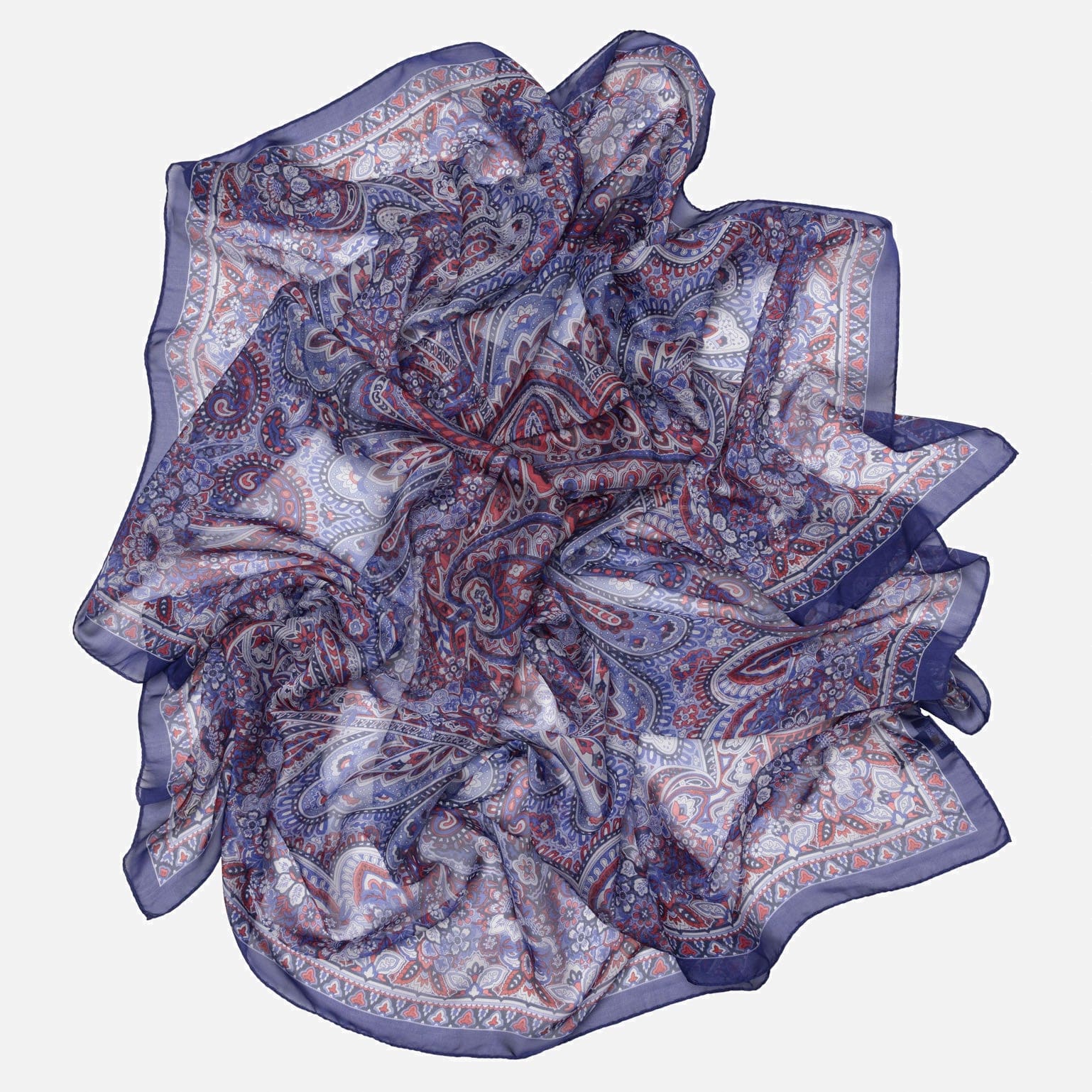 Helena - Silk Scarf Shawl - Red White and Blue - Solstik