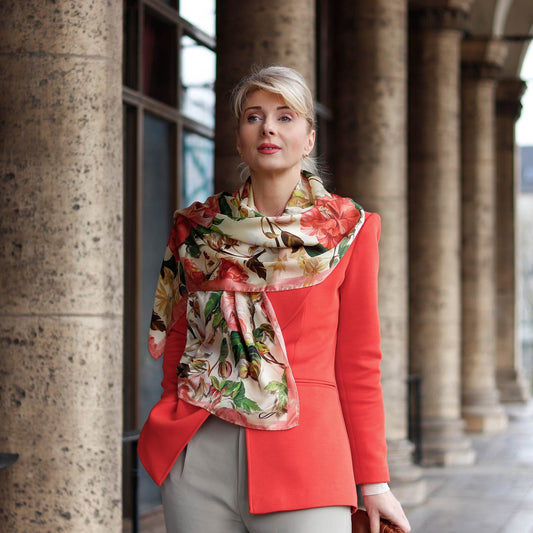 Rosa - Long Silk Scarf - Peach - Solstik