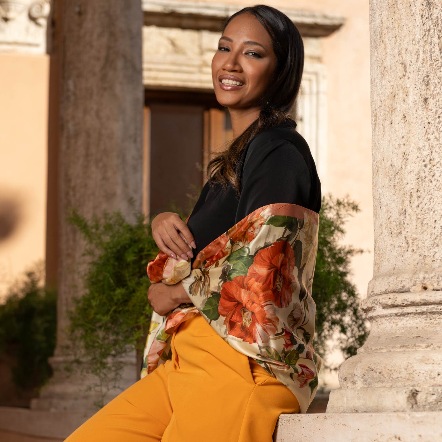 Rosa - Long Silk Scarf - Peach - Solstik