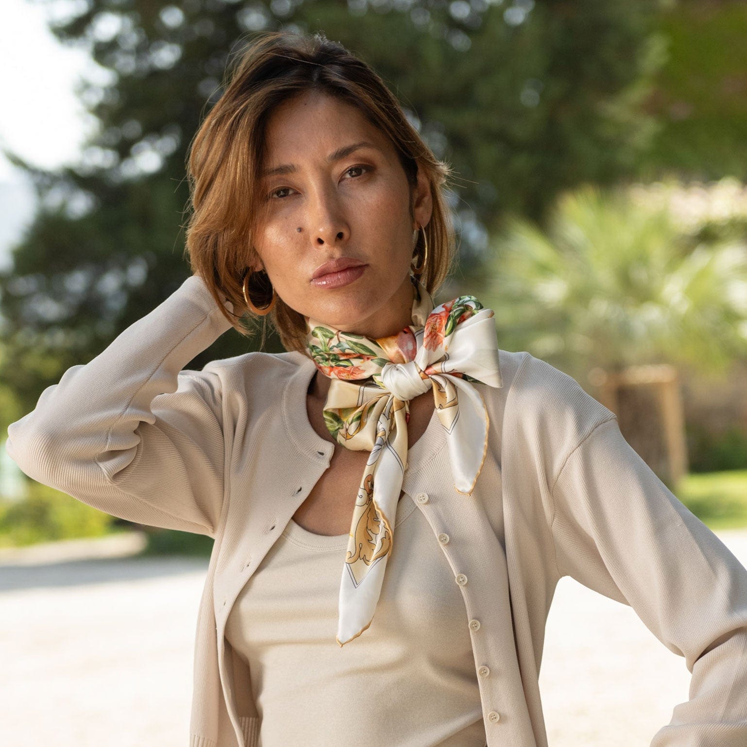 Melograno - Silk Foulard - White Gold - Solstik