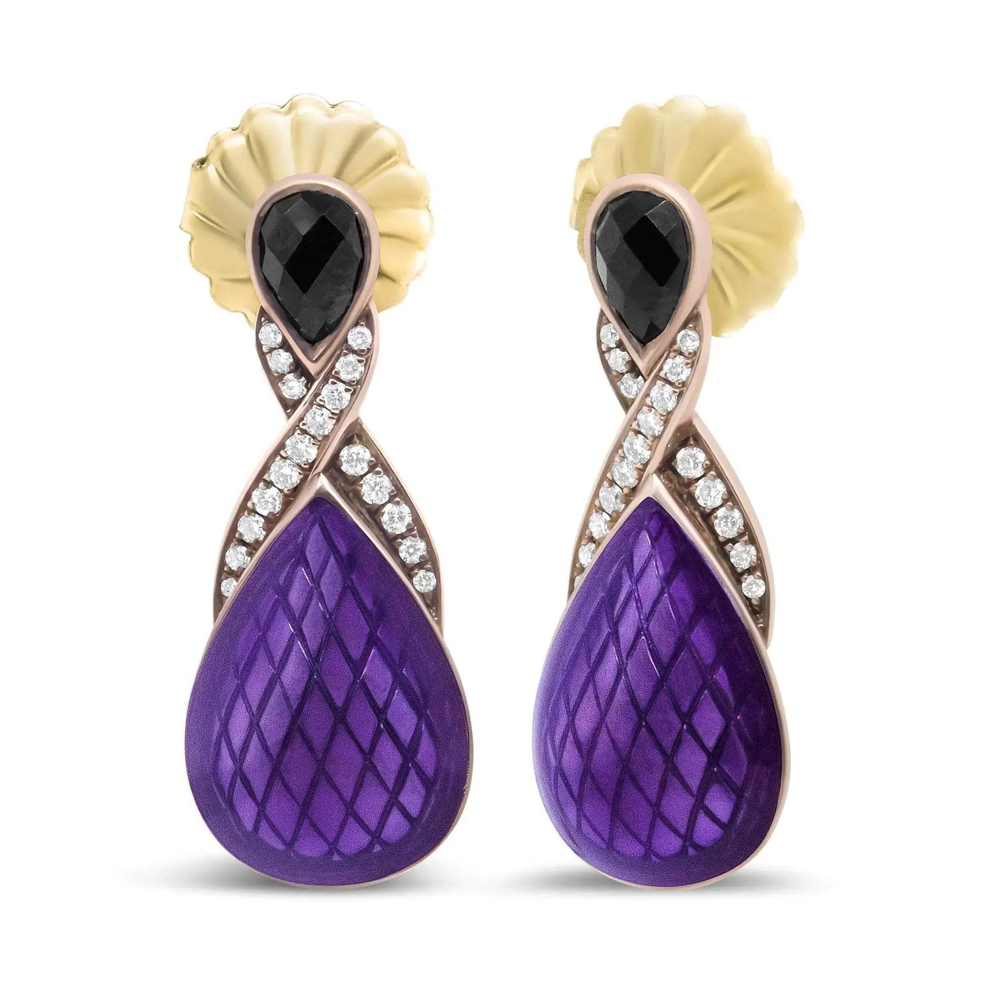 18K Rose Gold Sterling Silver & Black Onyx Earrings - Solstik