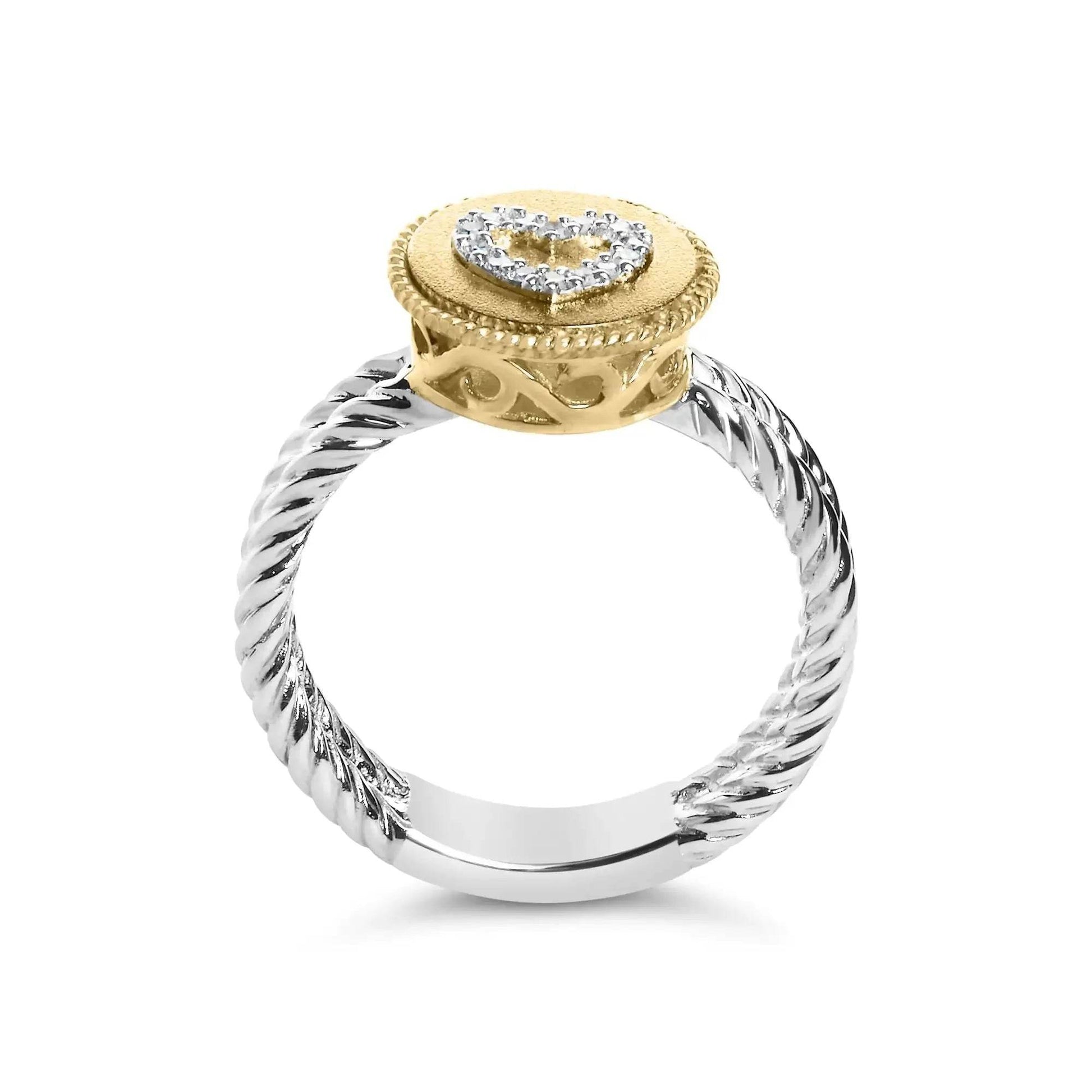 18K Yellow Gold Heart Diamond Sterling Silver Ring - Solstik