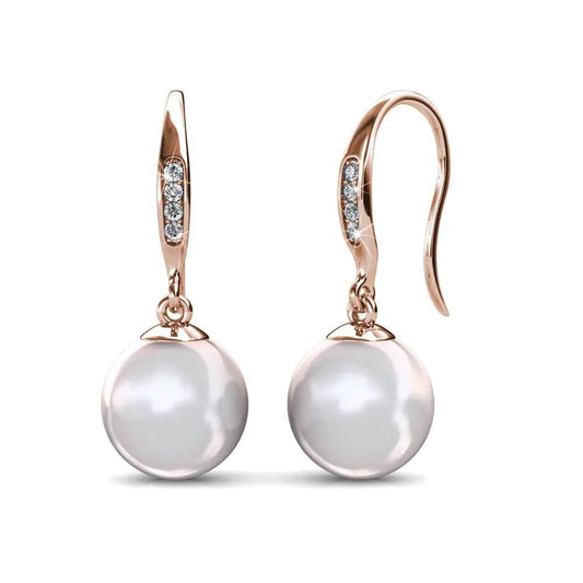 Cate & Chloe Betty Elegant 18k Rose Gold Pearl Drop Earrings - Solstik