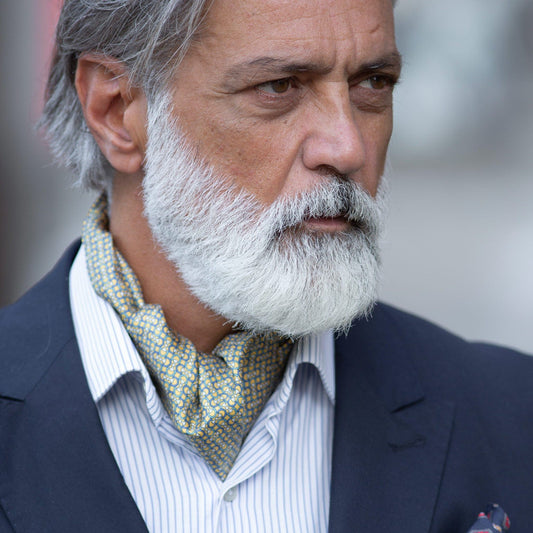 Condotti - Silk Ascot Cravat Tie - Yellow and Blue - Solstik