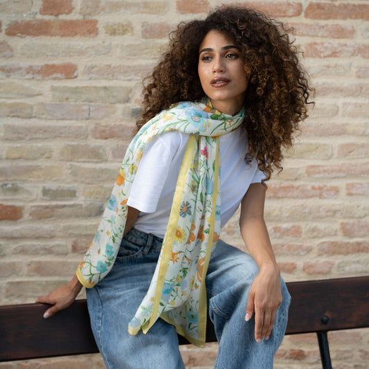 Primavera - Long Silk Scarf - Yellow - Solstik